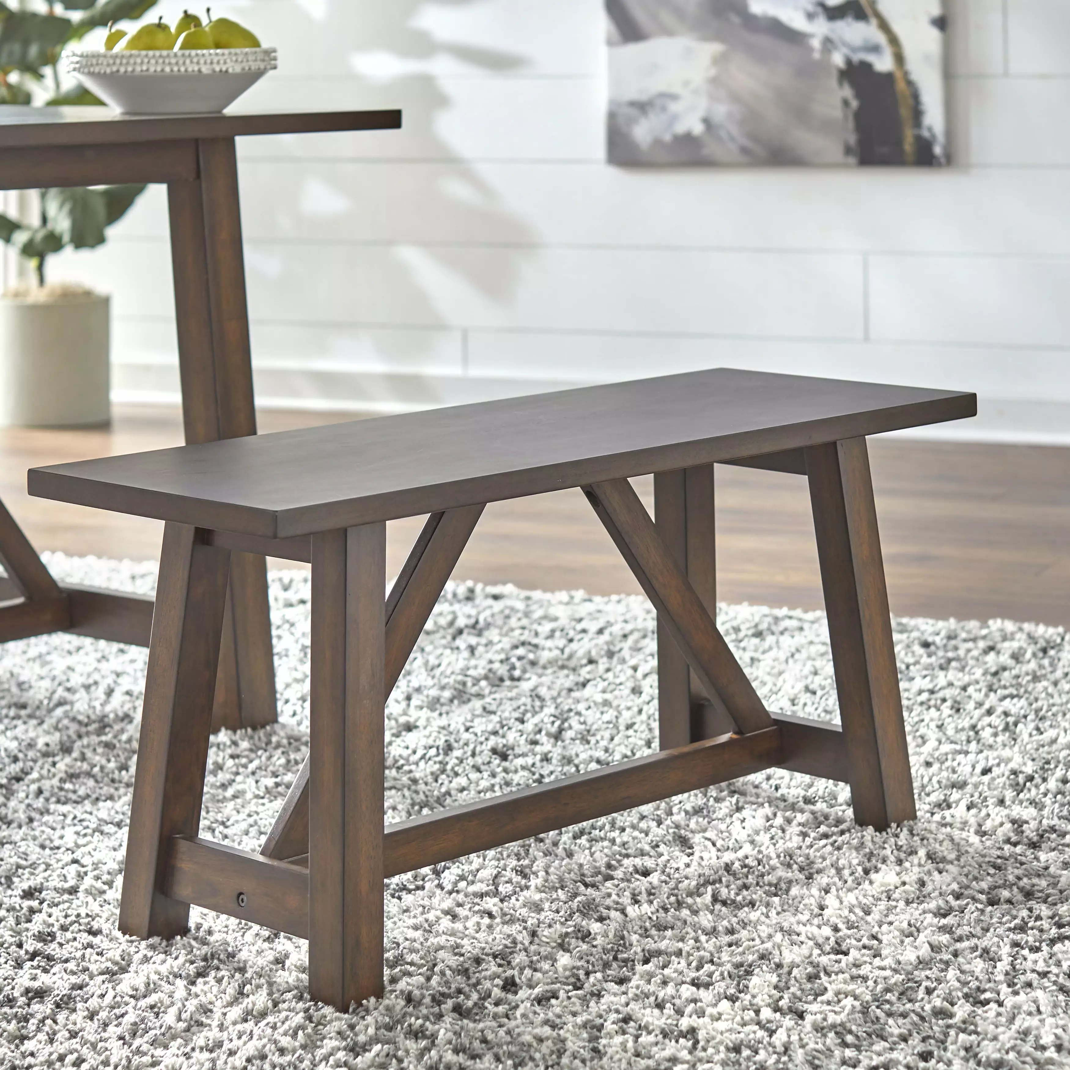 TMS Davidson 38 Farmhouse Trestle Bench Rustic Brown Dining Room Bench Benches