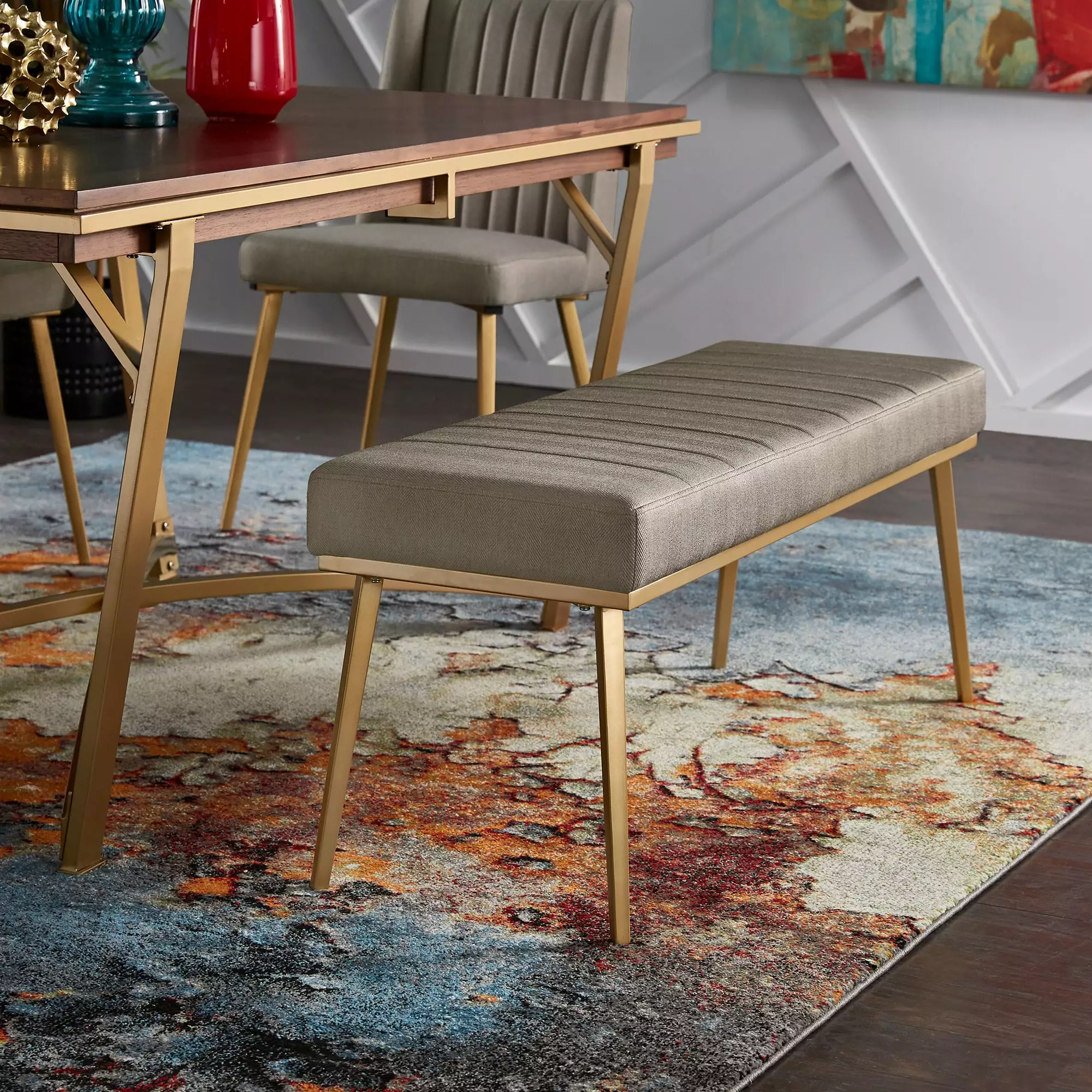 Weston Home Mako Gold Finish Fabric Dining Bench Dark Grey - Stylish Kitchen Bench Benches
