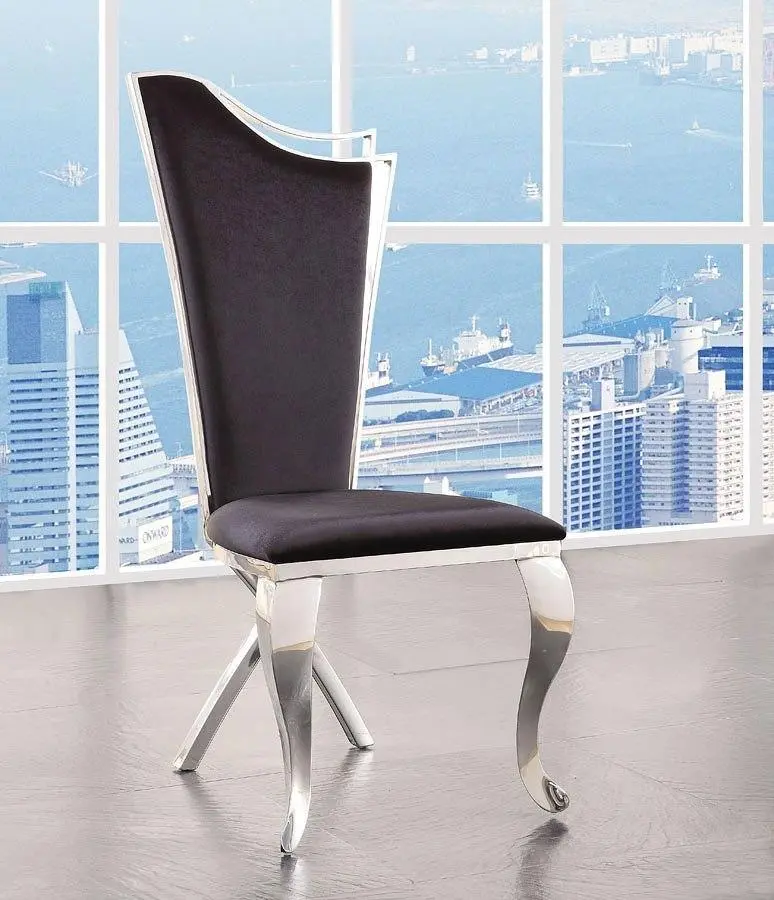 ACME Cyrene Faux Fabric Side Chair Set 2 Stainless Steel 62079 - Modern Dining Chairs