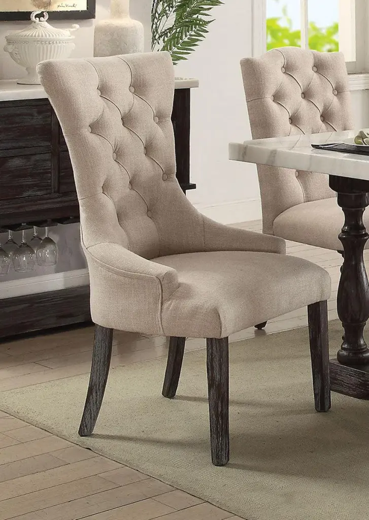 Acme Furniture Gerardo Beige Espresso Upholstered Arm Chair Set 2 60823 Comfortable Dining Chairs