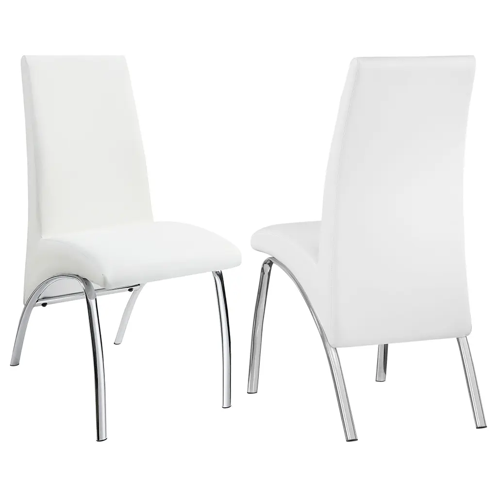 Bishop Upholstered Side Chairs White and Chrome Set 2 - Modern Dining Chairs