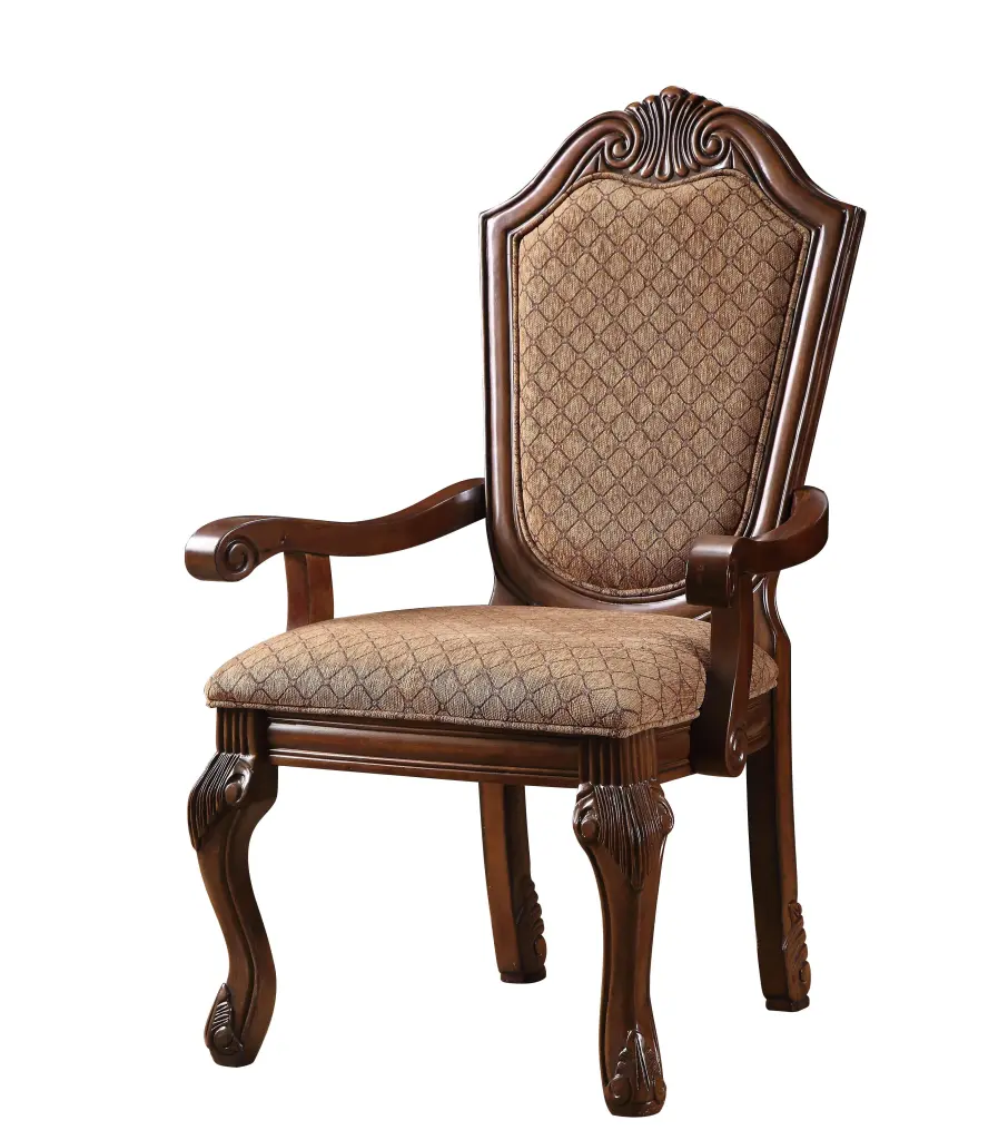 Chateau De Ville Fabric & Cherry Arm Chair - Comfortable Dining Room Chair