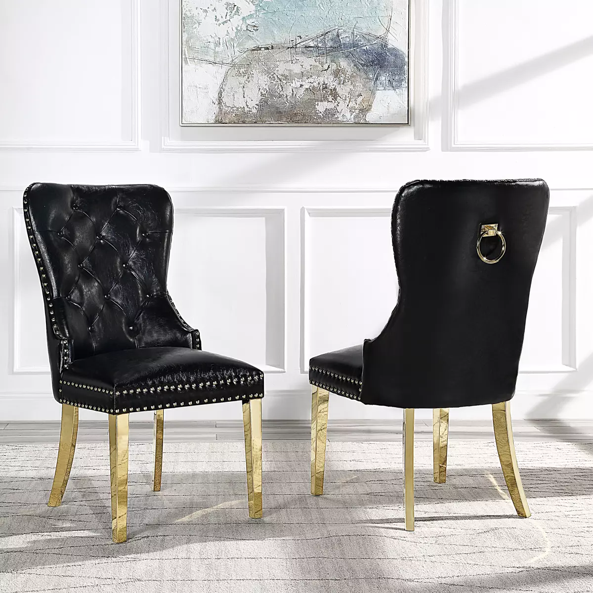 Modern Leatherette Dining Chairs Set 2 Tufted Accent Upholstered Wingback Armless Side Chairs Miekor