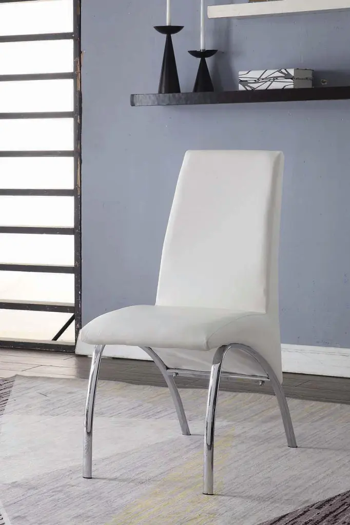 Pervis White PU and Chrome Side Chair Stylish Comfort Dining Rooms