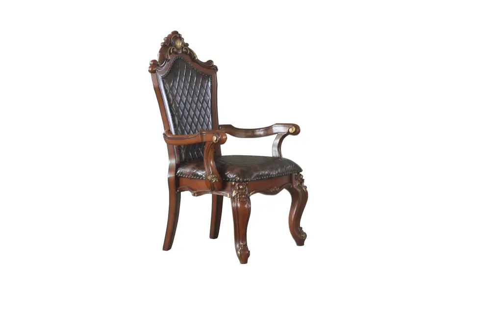 Picardy Cherry Oak & PU Arm Chair - Padded Dining Accent Chair