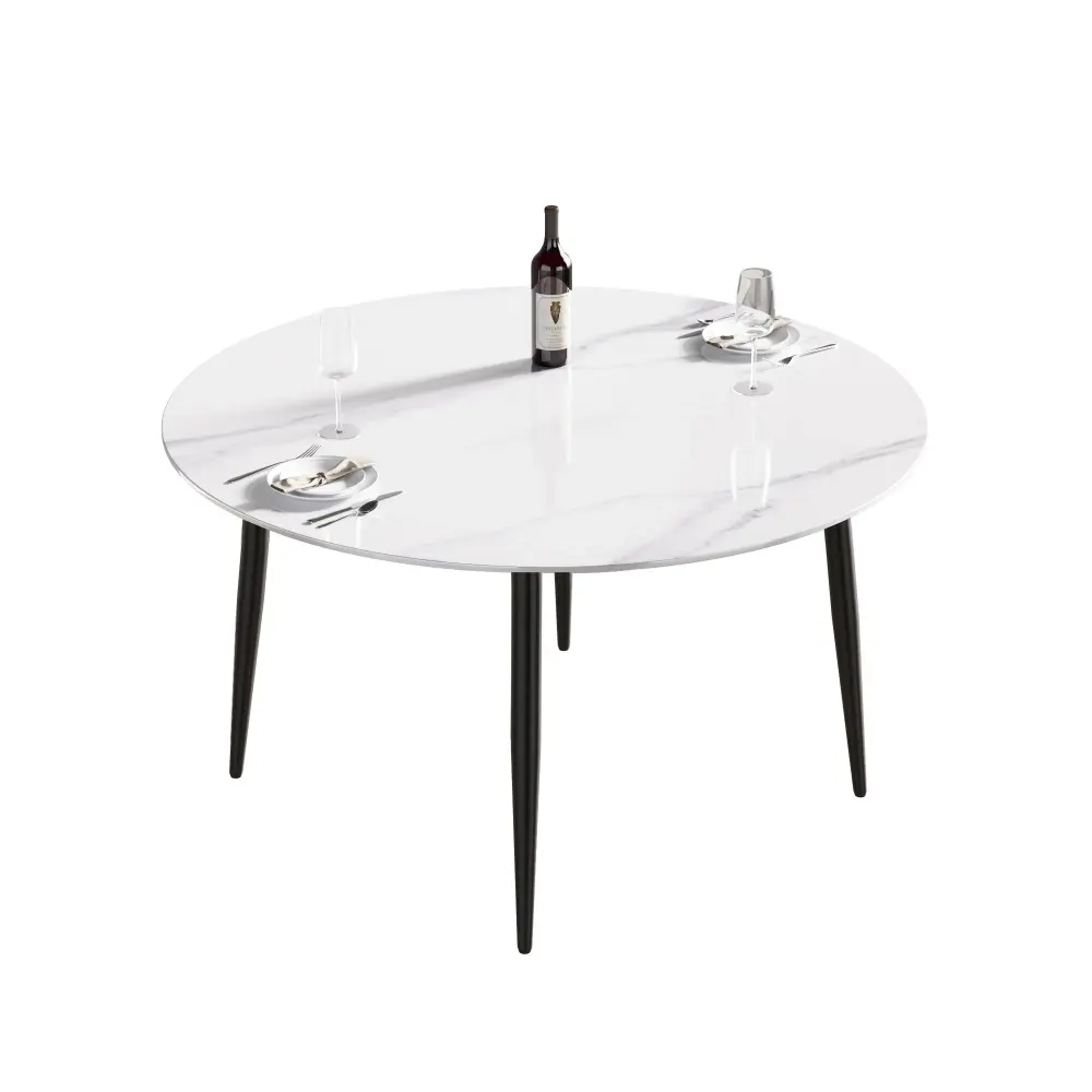 Modern Man-Made Stone Round Steel Dining Table-Position 6 People