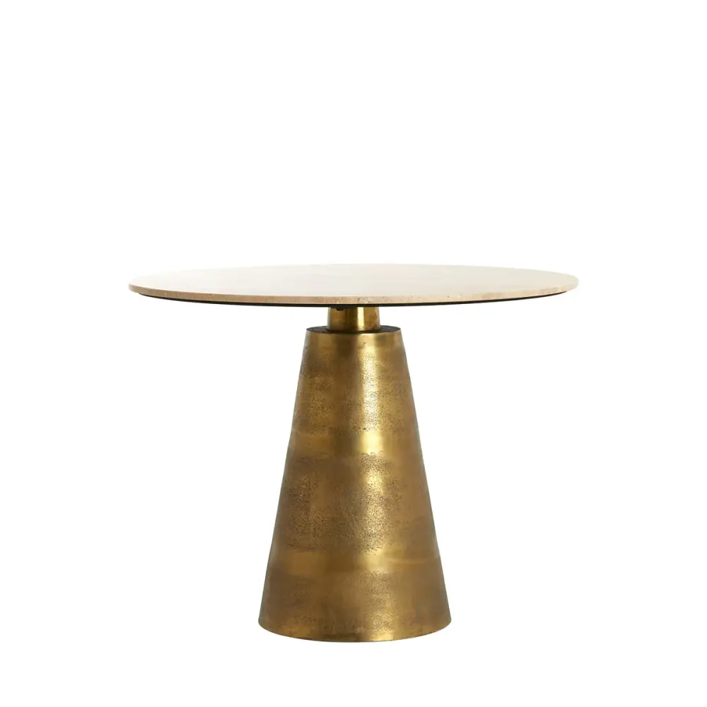Ynez Travertine Round Dining Table - Antique Rustic gold