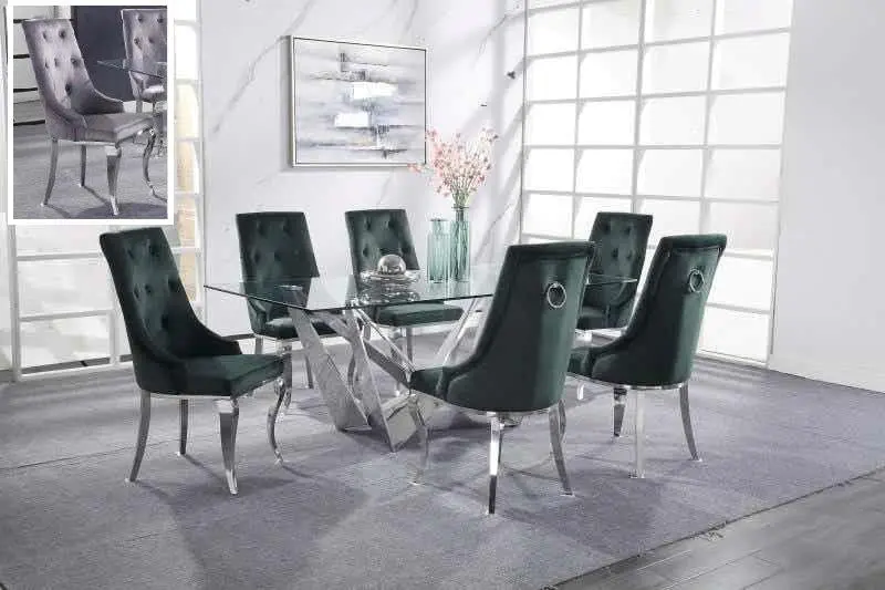 Dekel Clear Glass & Stainless Steel 7-Piece Dining Room Set