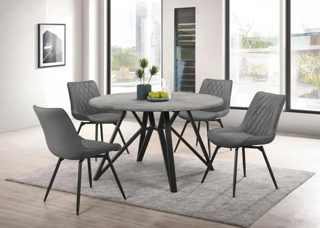 Neil 5-piece Round Dining Set Concrete and Grey - Modern Dining Table and Chairs