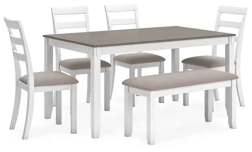 Stonehollow Dining Table and Chairs Bench Set 6 - Rustic Kitchen Furniture