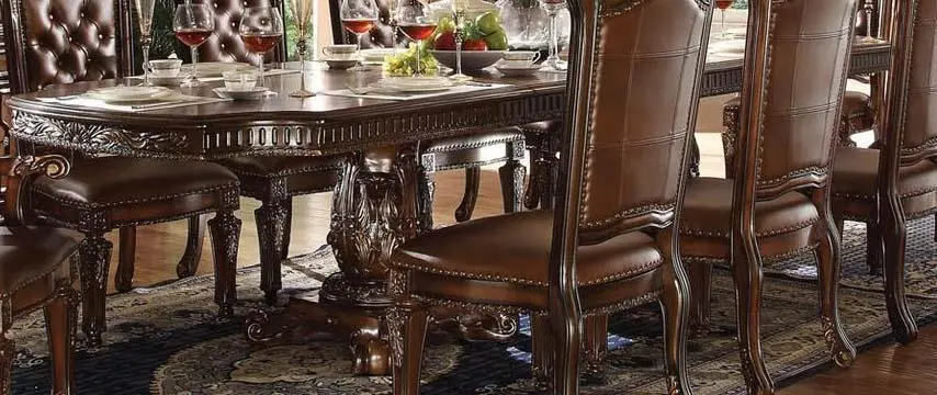 Acme Vendome Cherry Finish Double Pedestal Dining Table Two Leaves 62000 - Expandable Dining Solution