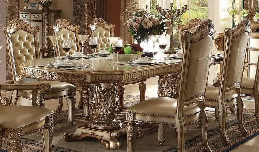 Acme Vendome Gold Patina Double Pedestal Dining Table 63000 - Luxurious Dining Experience