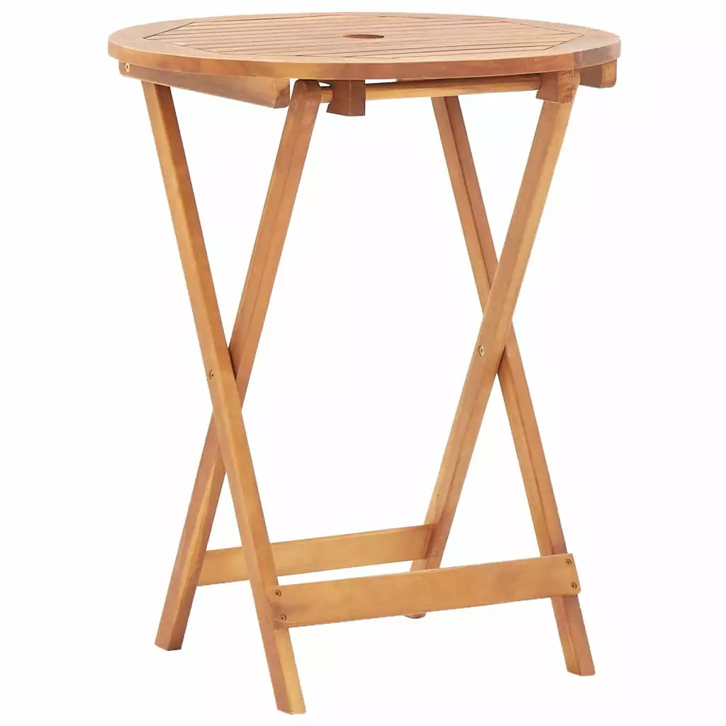 Anself Folding Dining Table Umbrella Hole - Portable Acacia Wood Round Camping Table Indoor Outdoor Use