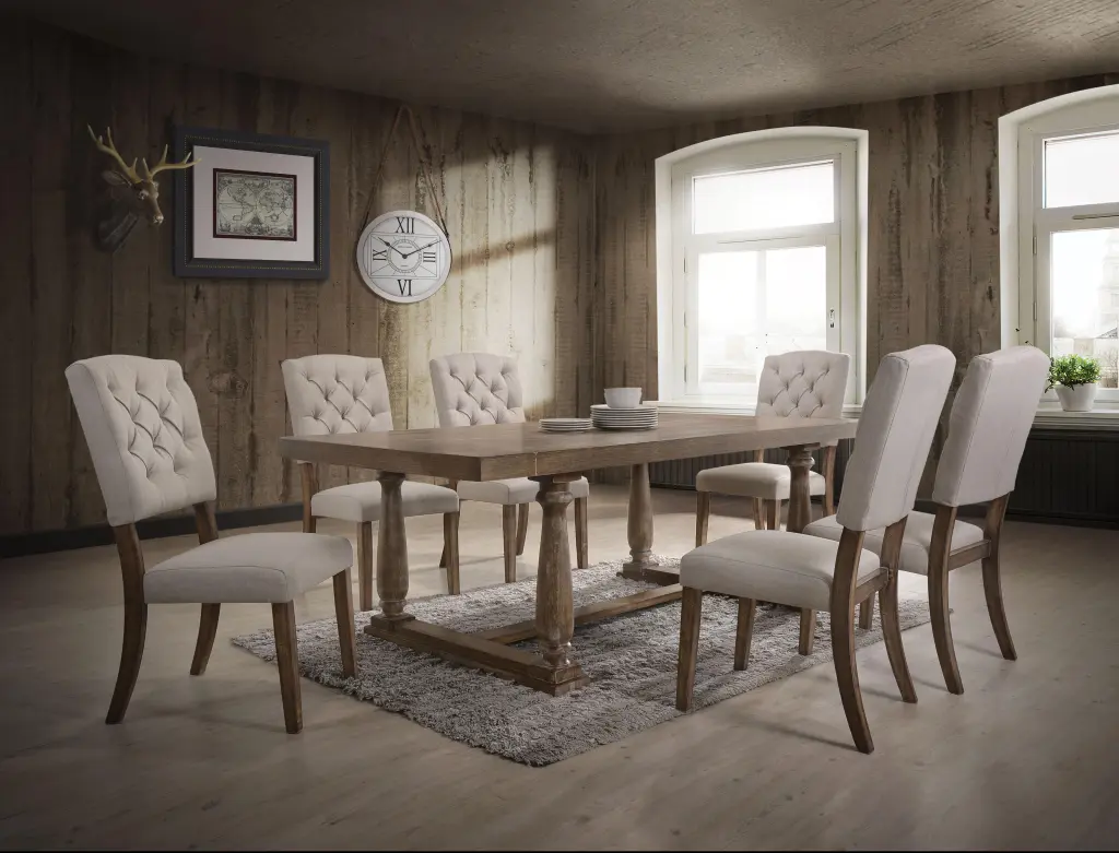 Bernard Weathered Oak Dining Table - Rustic Farmhouse Style