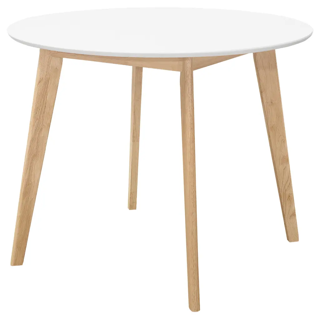 Breckenridge Round Dining Table Matte White and Natural Oak Kitchen Table