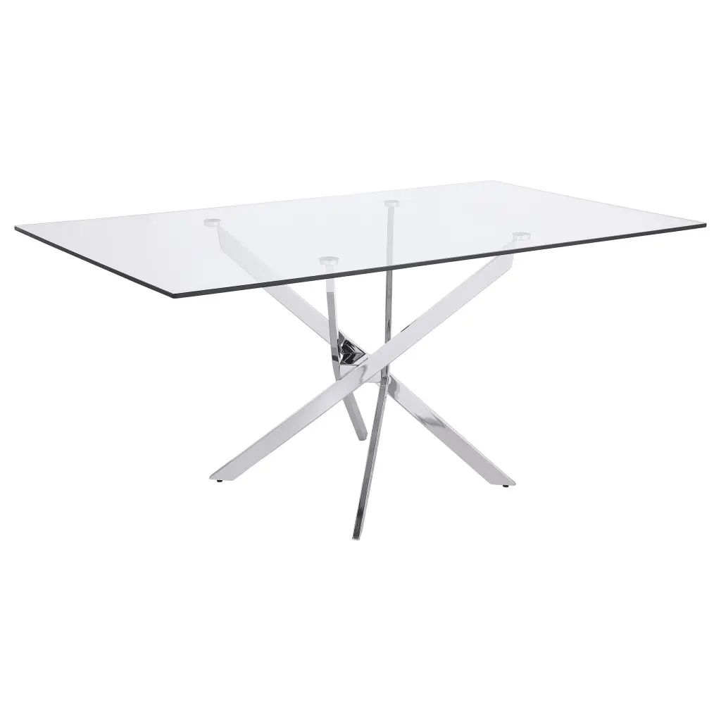 Carmelo X-shaped Dining Table Chrome and Clear Glass Modern Kitchen Table