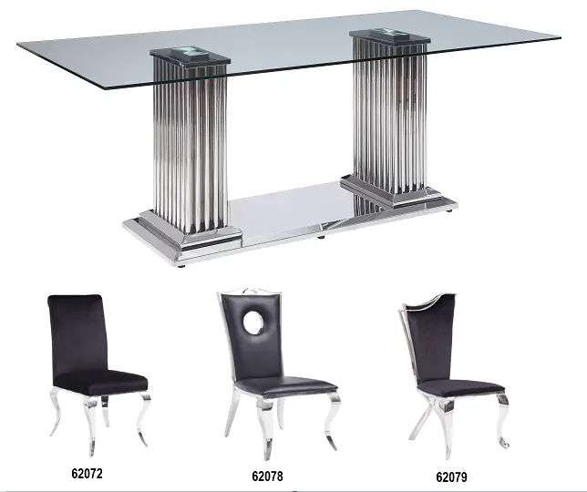 Cyrene Stainless Steel & Clear Glass Modern Dining Table