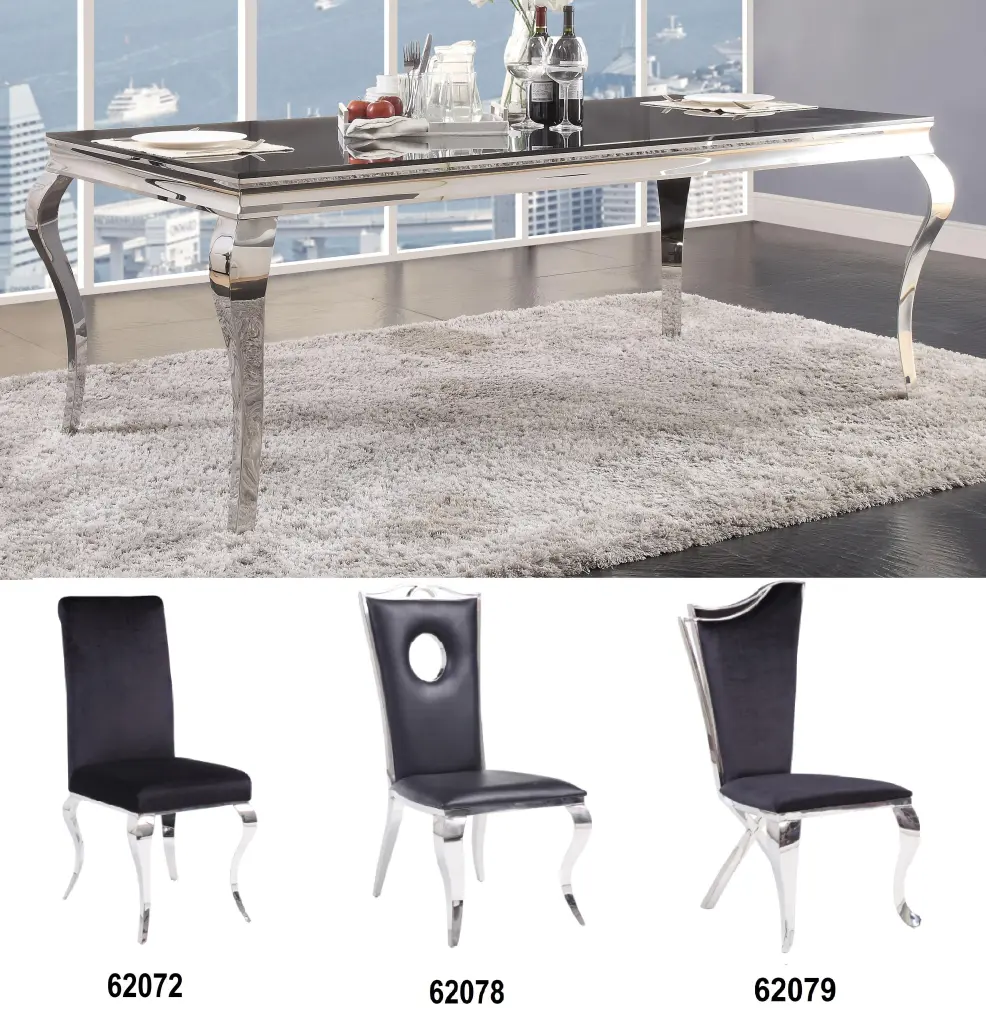 Fabiola Stainless Steel & Black Glass Dining Table - Contemporary Dining Table