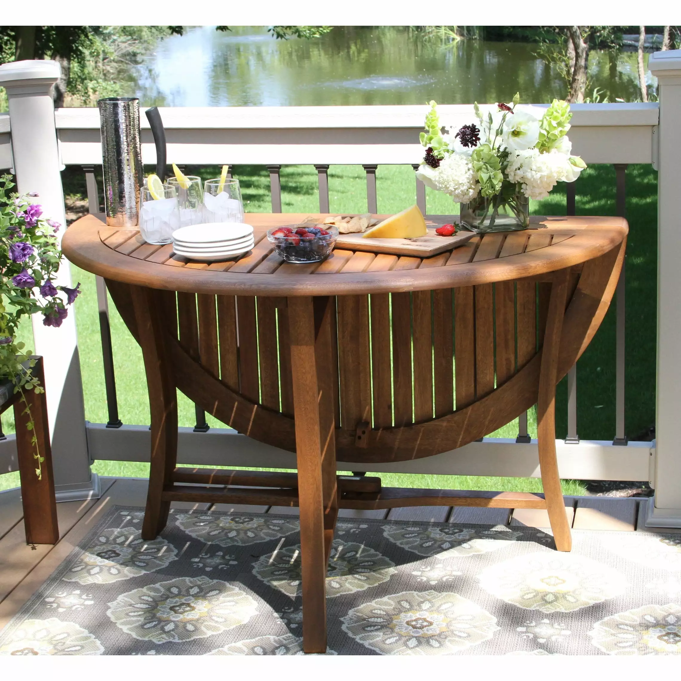 Havenside Home Eilaf 48 Round Eucalyptus Folding Table - Natural Wood Dining Table