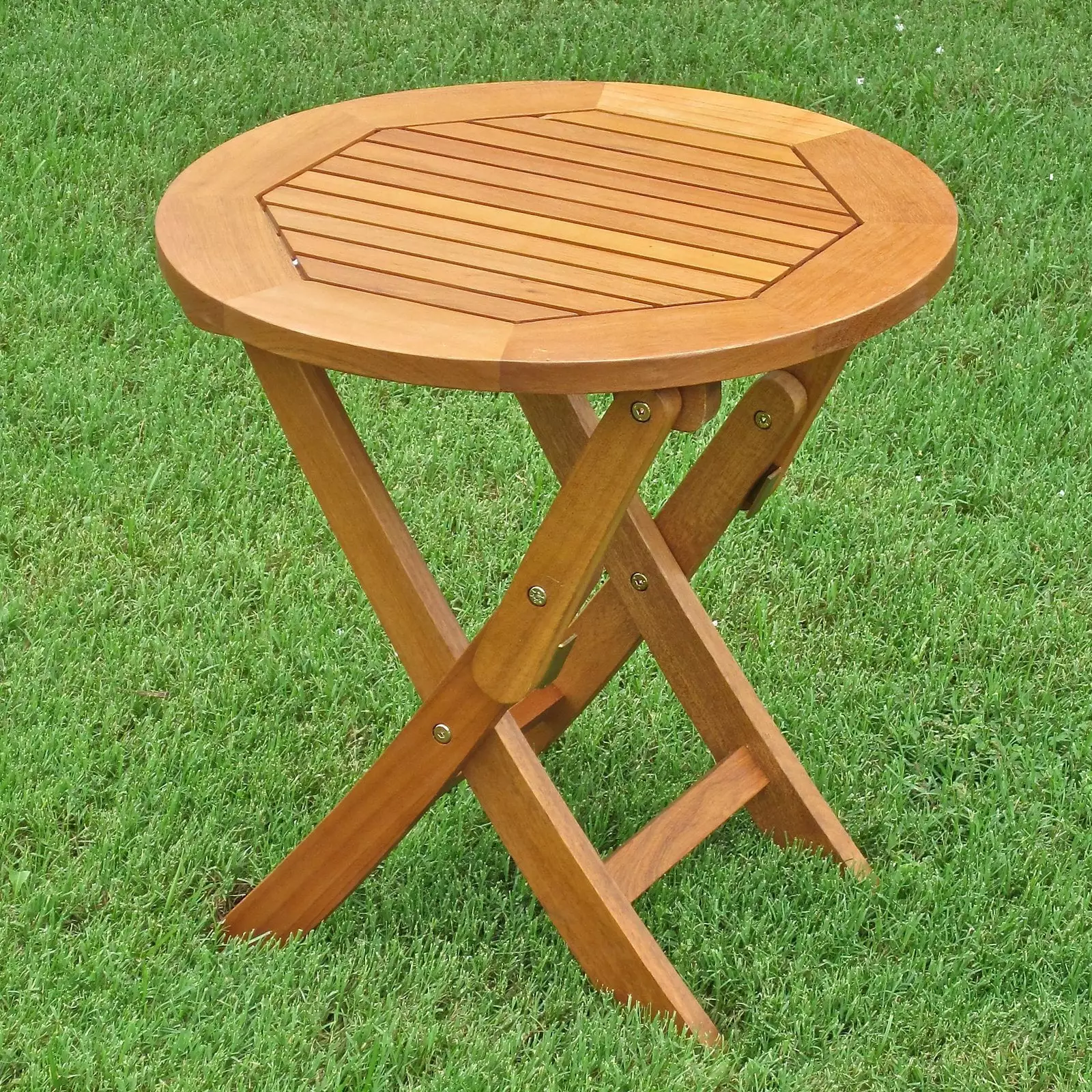 International Caravan Royal Tahiti Round Wood Folding Table Indoor Outdoor Use