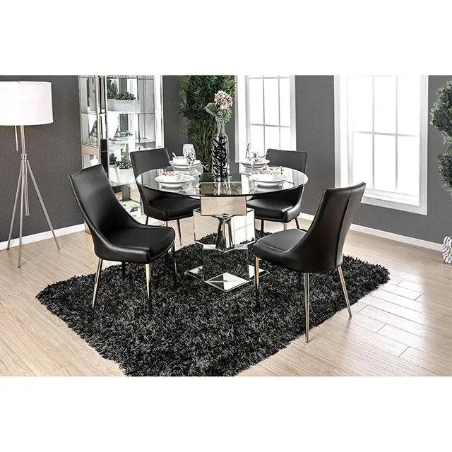 Izzy Chrome Round Dining Table Modern Kitchen