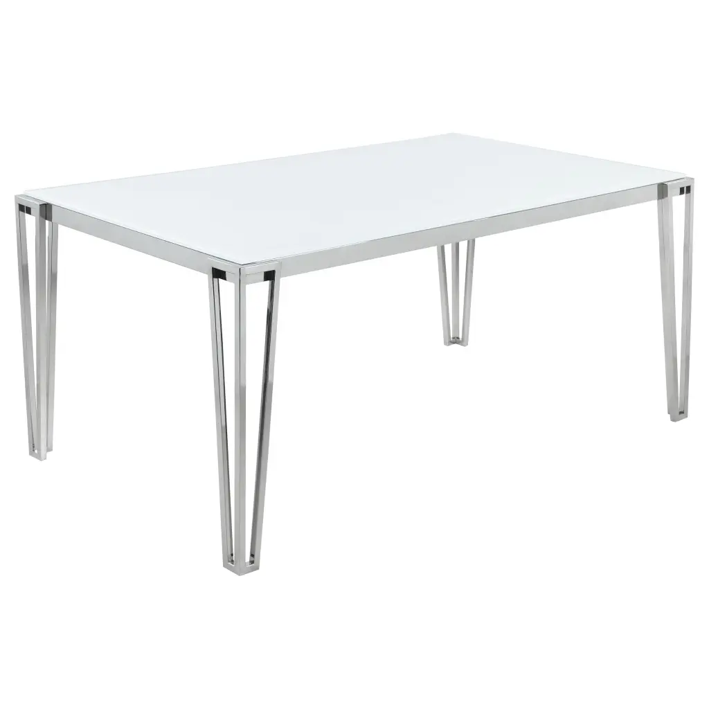 Pauline Rectangular Dining Table Metal Leg White and Chrome Modern Kitchen Furniture