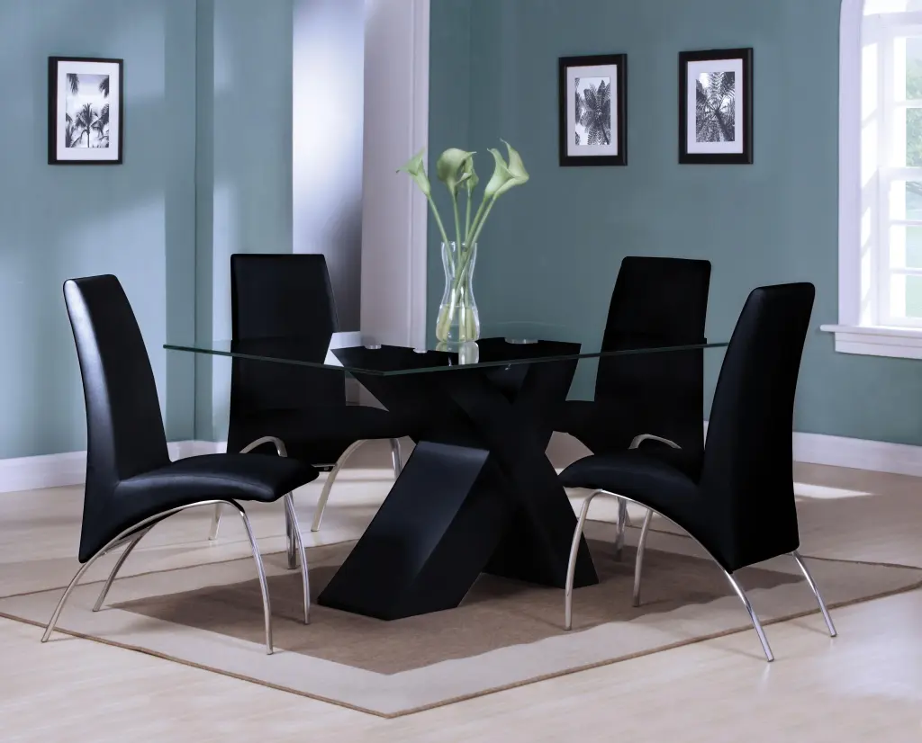 Pervis Black and Clear Glass Dining Table Modern Kitchen Table