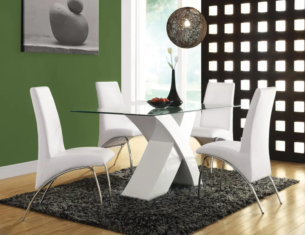 Pervis White and Clear Glass Modern Dining Table Contemporary Homes