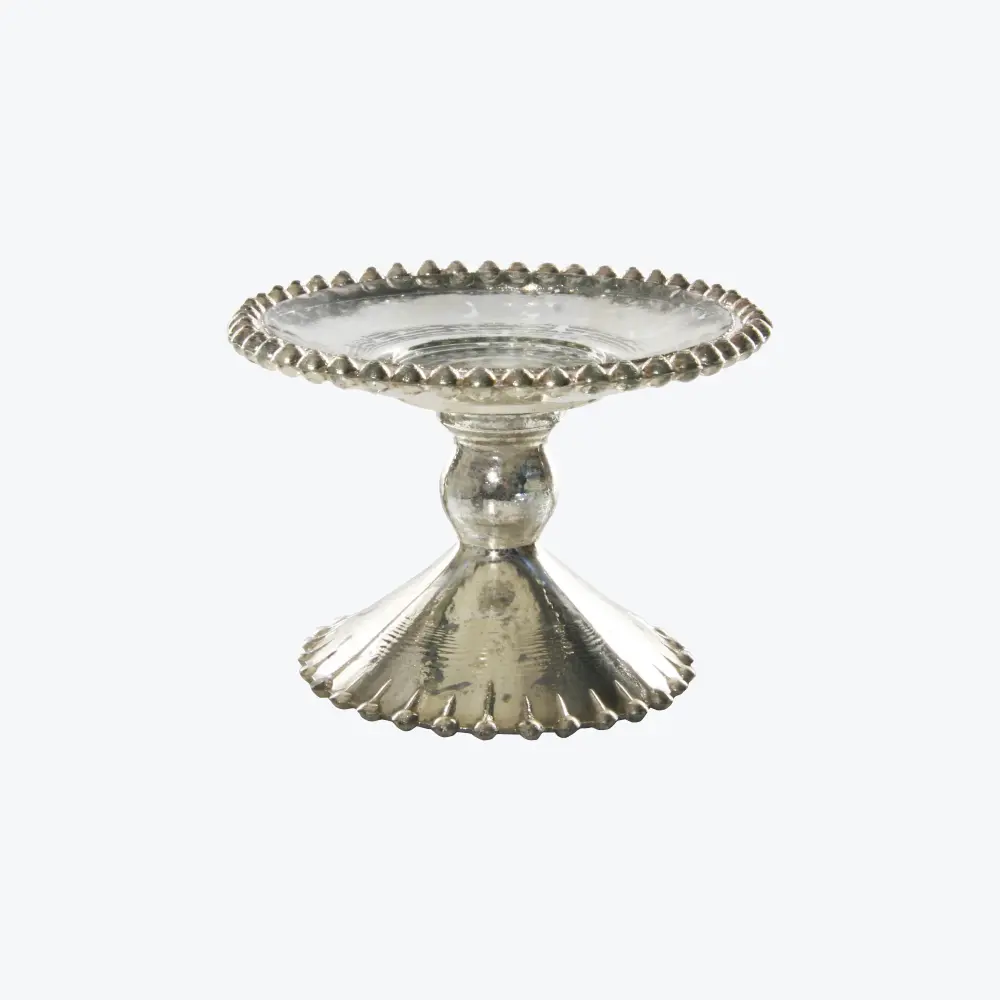 Antique Silver Dotted Edge Glass Plate