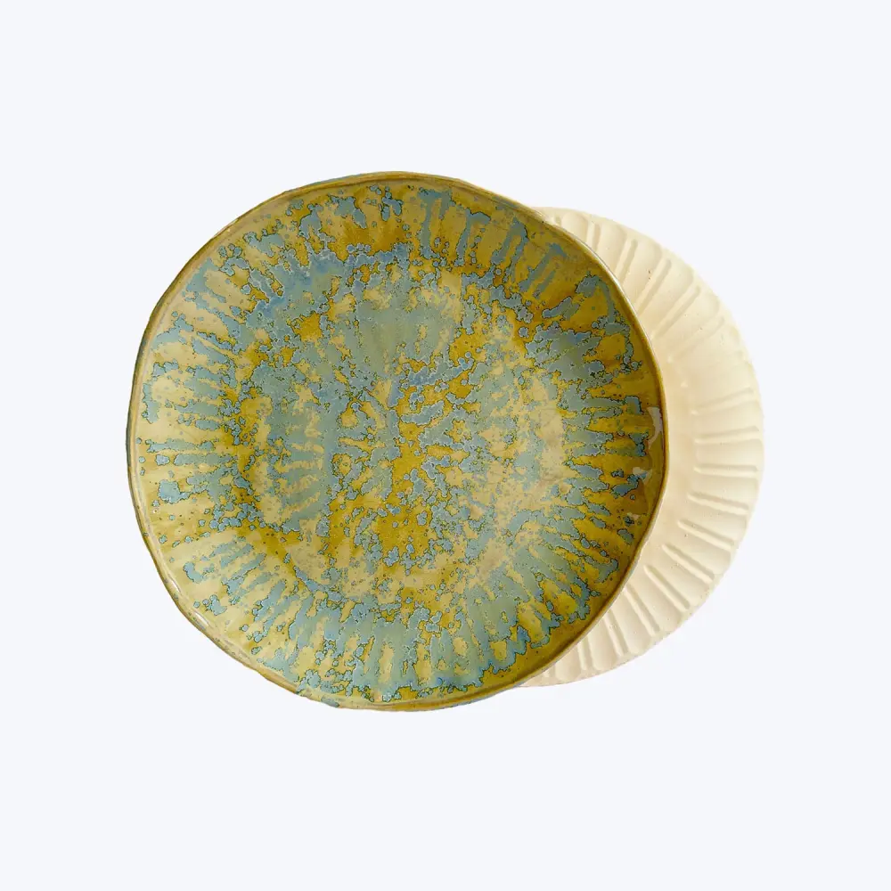 Faceted Ceramic Plate Oversized - Blue Nebula