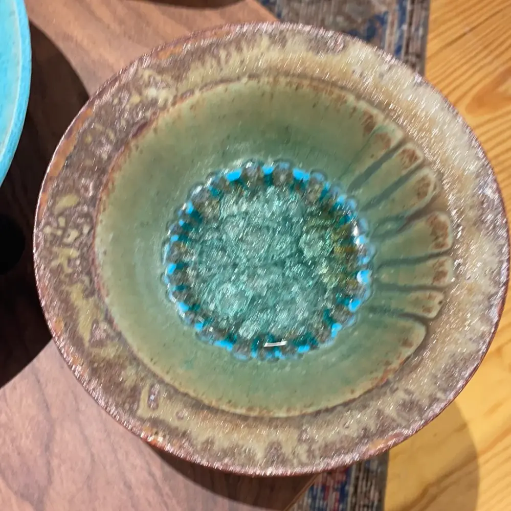 Flared 7" Bowl Glass Green & Copper - Slim