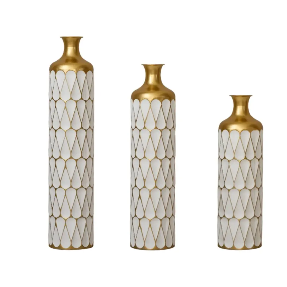 Floor Metal Vase Modern Style Decoration Home Droplet Shaped Metal Vase 3 Piece Set Gorgeous Home Decoration Generous Glaz...