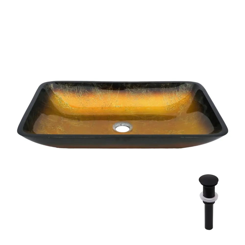 Gradient Tempered Glass Vessel Sink Pop-Up Drain