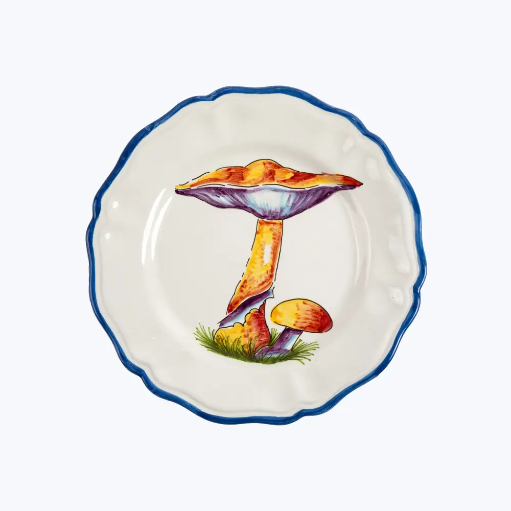 Mushroom Dinner Plate, Tangerine Champagne Flute