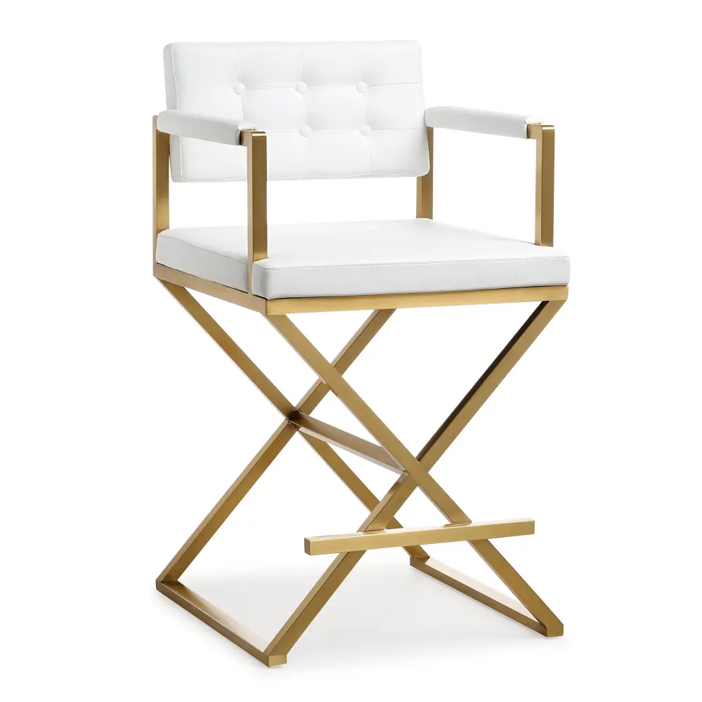 Director White Performance Vegan Leather and Aurum Steel Counter Stool