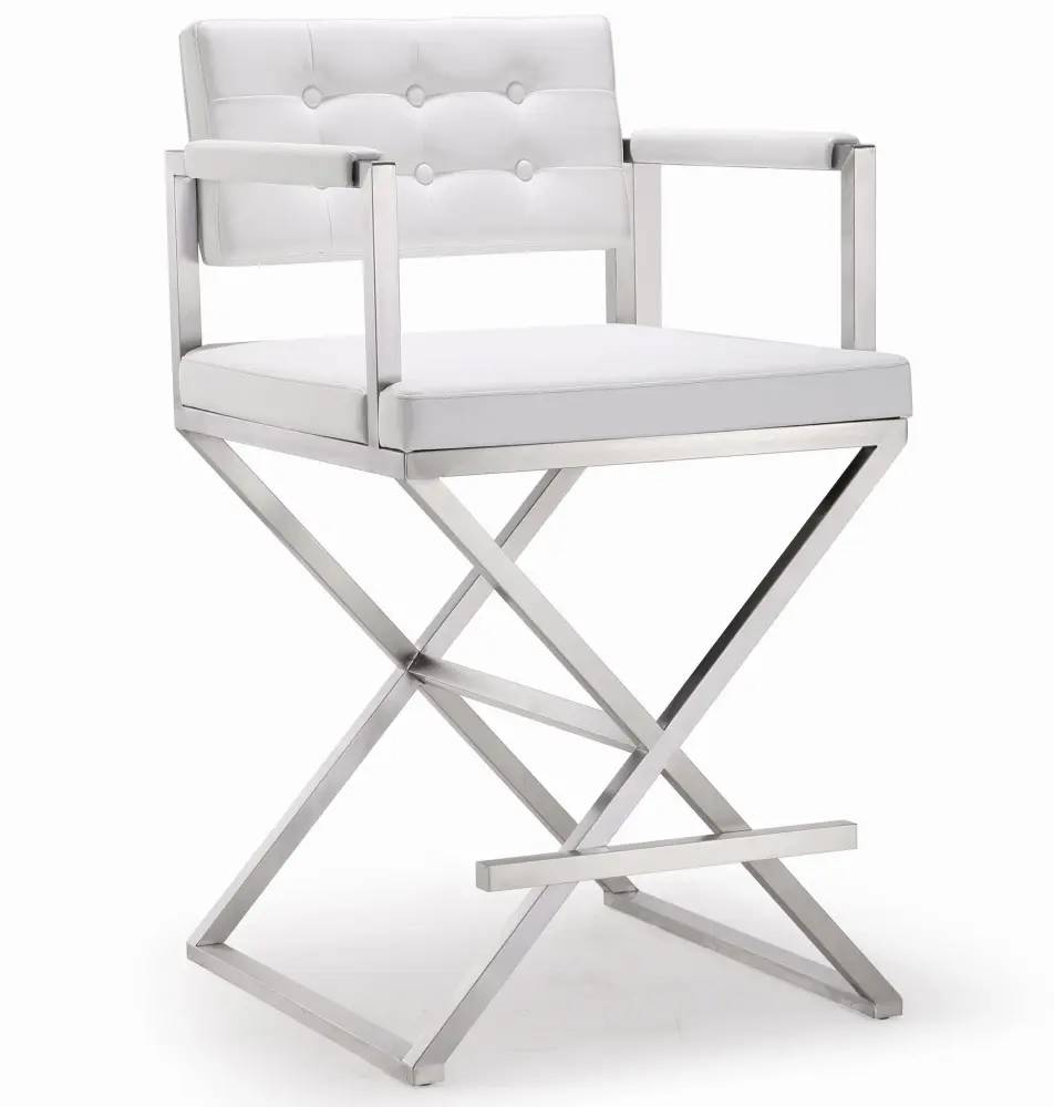Director White Performance Vegan Leather and Stainless Steel Counter Stool
