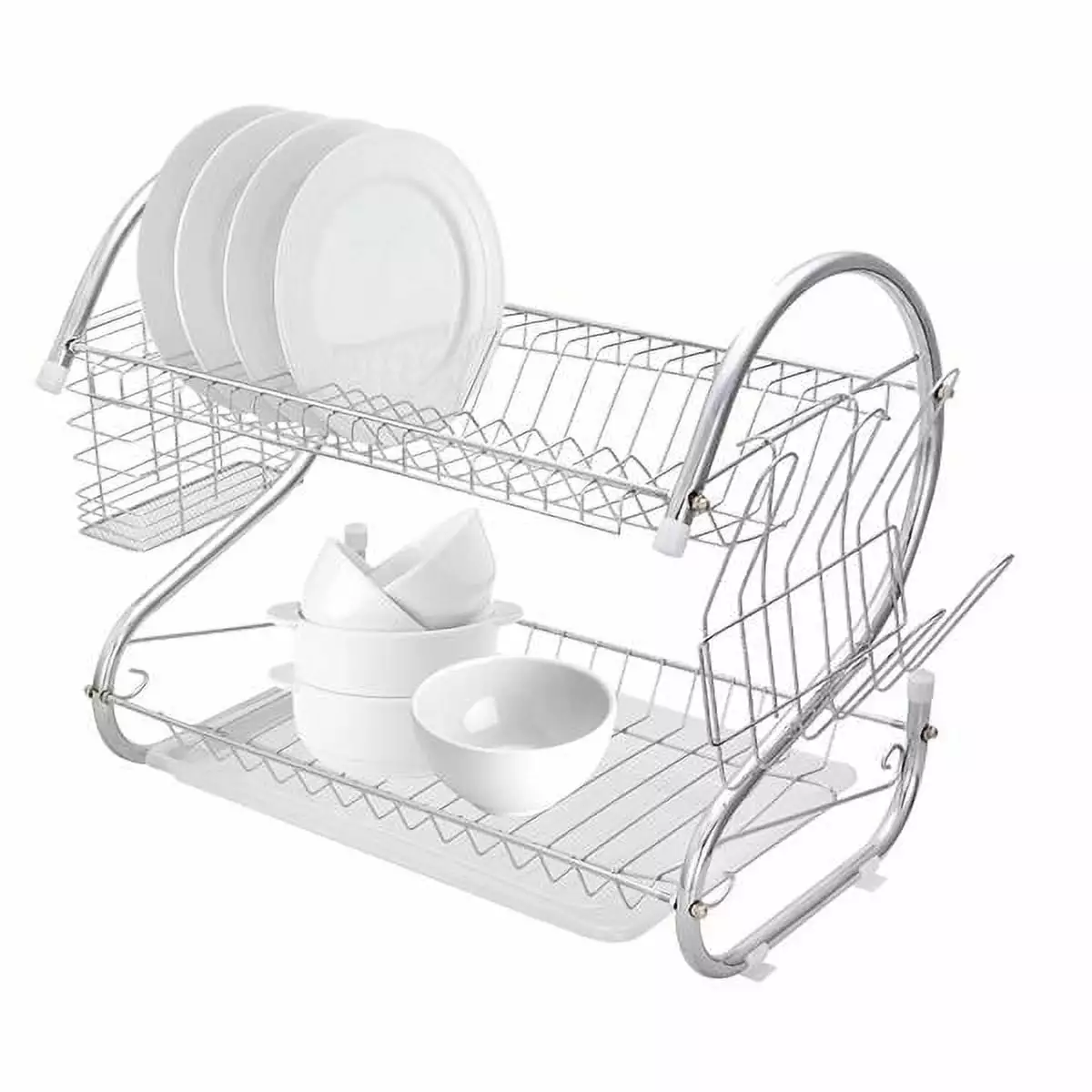 Multifunctional S-shaped Dual Layers Bowls Dishes Chopsticks Spoons Collection Shelf Dish Drainer YTTX
