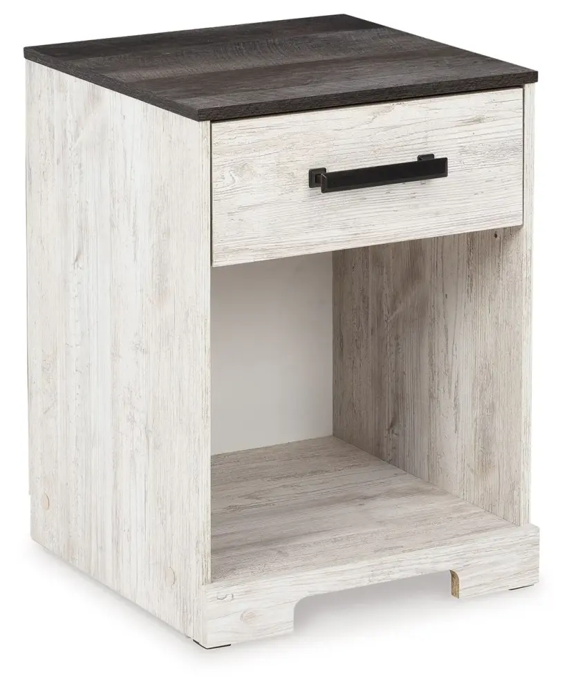 Marble Bookend Shawburn - One Drawer Night Stand - Open Cubby - White / Onyx / Gray