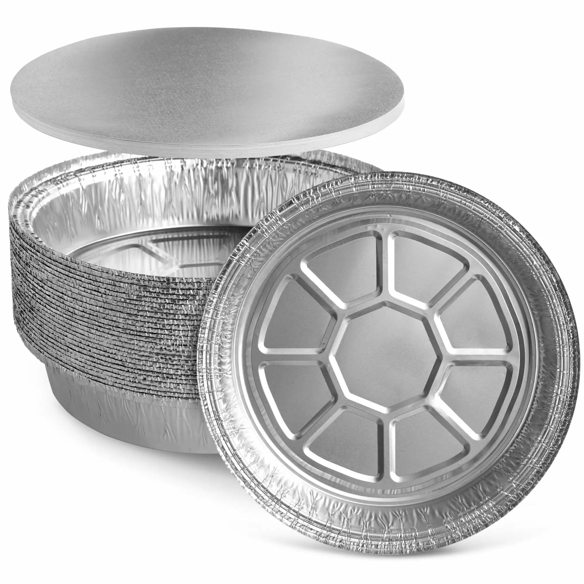 25 Pack 9 Inch Round Aluminum Pans Lids Disposable Foil Pie Tins Baking Roasting Broiling
