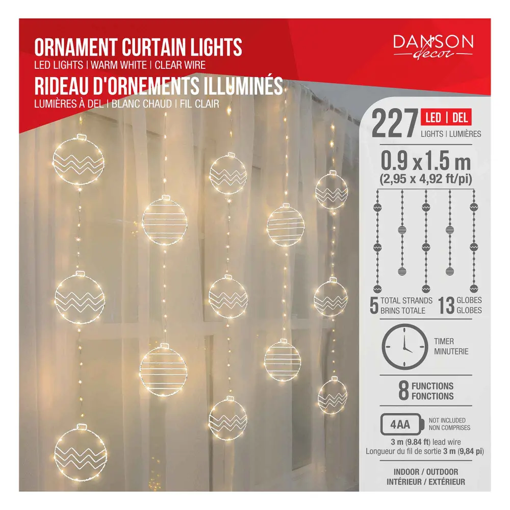 Curtain Ornaments 227 Warm Pearl LED lights 8 Functions, 2.95' x 4.92' (0.9 m x 1.5 m)