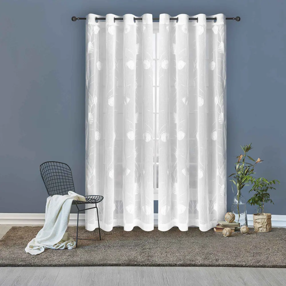 Dolly Embroidered Curtain Palm Leaves, Snow