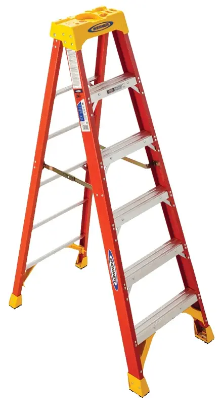 Werner 6206 Step Ladder, 6 ft H, Type IA Duty Rating, Grp, 300 lb, 10 ft Max Reach, 5-Step