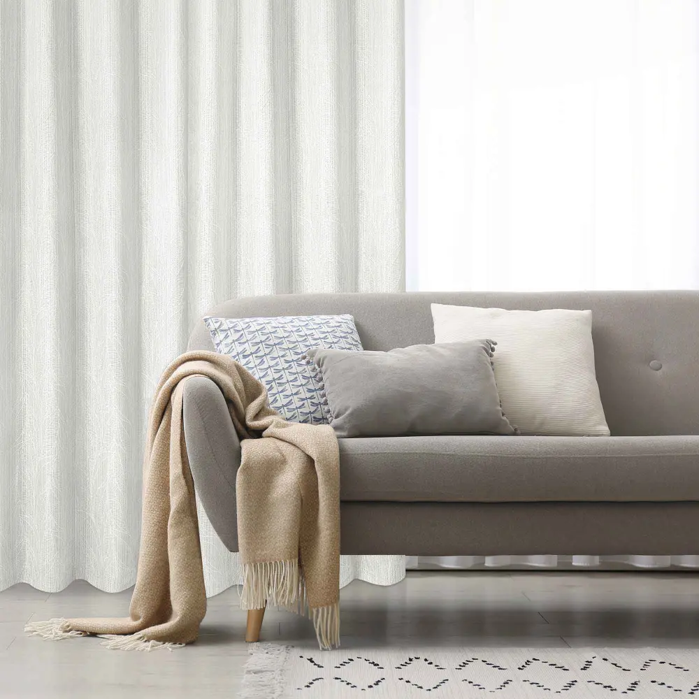 Woven and Textured Curtain Panel Leaf Pattern, 54'' x 84'' shiny White)