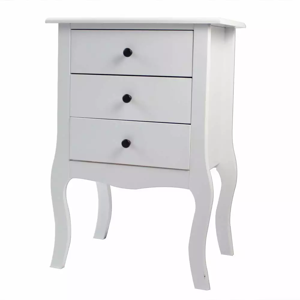 Zimtown White Finish Nightstand Side End Table Curved Legs Dresser 3 Large Drawers FCH