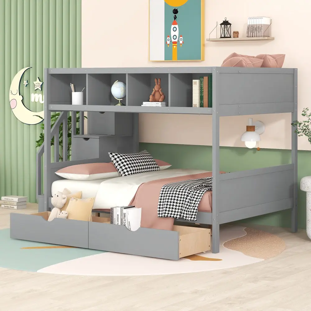 Bunk Bed Shelfs, Storage Staircase And 2 Drawers