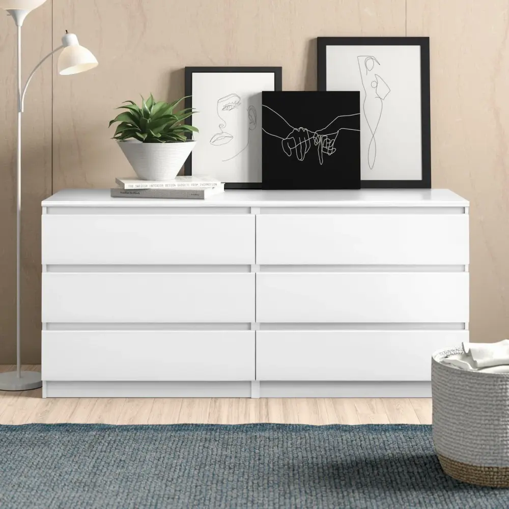 6 Drawer Double Dresser Bedroom Living Room Hallway - White