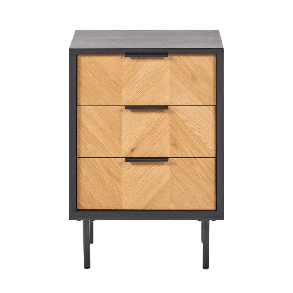 Haro Chest Drawers - Black & Wholesome Chevron Oak & Pine Wood
