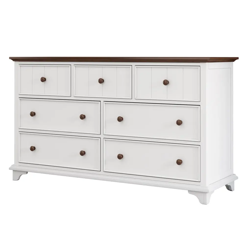 Wooden Captain Seven Drawer Dresser Bedroom, Living Room, Kids' Room - White / Walnut