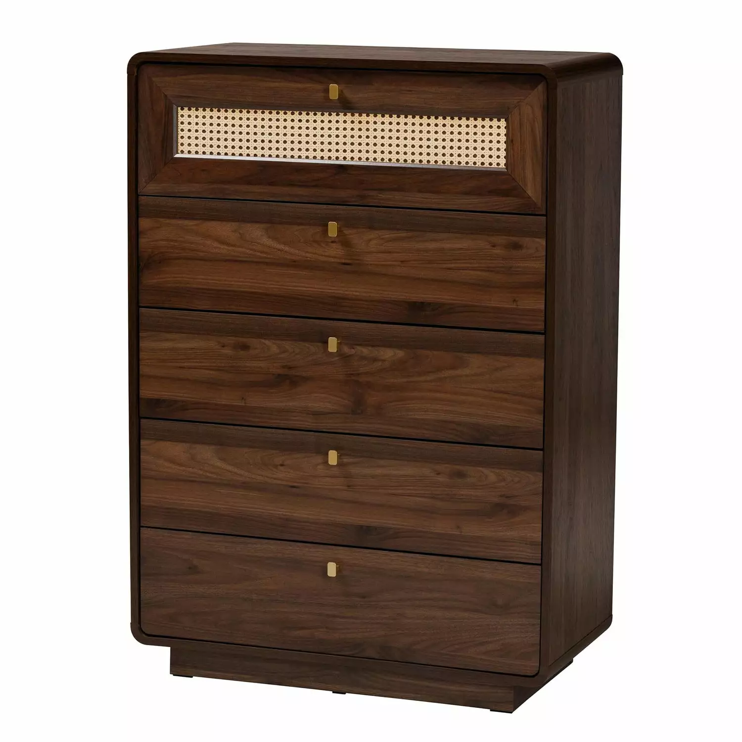Baxton Studio Jenibelle 5-Drawer Wood Chest Rounded Corners Brown - Bedroom Storage Furniture