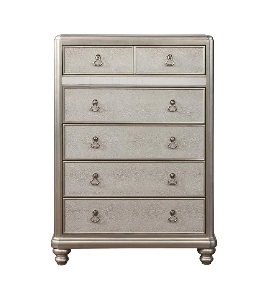 Bling Game 6-Drawer Chest Metallic Platinum Bedroom Storage